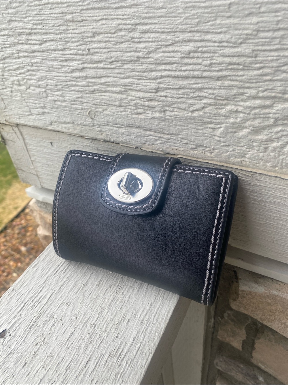 Coach Black Leather Wallet with Silver Turnlock